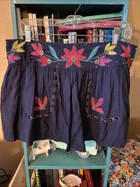 Christophe Sauvat Embroidered Beaded Navy Floral Mini Skirt